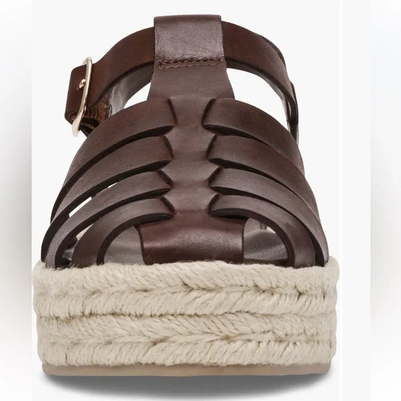 New Steve Madden Marlin Brown Leather Braided Espadrille Platform Sandals - Picture 4 of 7